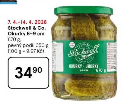 Stockwell & Co. Okurky 6-9 cm, 670 g. pevný podíl 350 g 