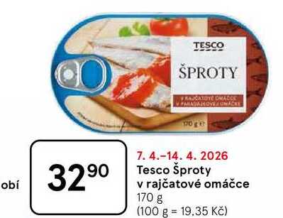 Tesco Šproty v rajčatové omáčce, 170 g
