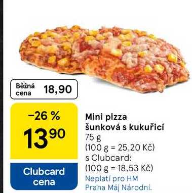 Mini pizza šunková s kukuřicí, 75 g
