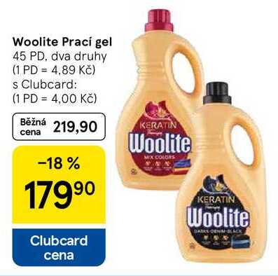 Woolite Prací gel, 45 PD, dva druhy Tesco