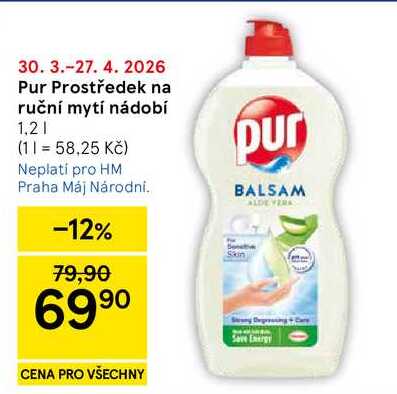 Pur Prostředek na ruční mytí nádobí, 1,2 l Tesco