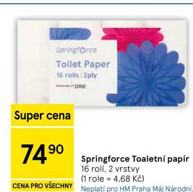 Springforce Toaletní papír, 16 rolí, 2 vrstvy Tesco