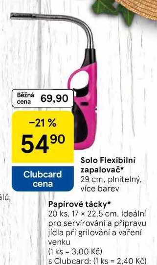 Solo Flexibilní zapalovač, 29 cm. plnitelný, více barev Tesco