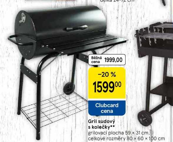 Gril sudový s kolečky, grilovací plocha 59 x 31 cm, celkové rozměry 80 × 60 × 100 cm 