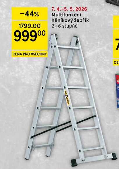 Multifunkční hliníkový žebřík, 2× 6 stupňů