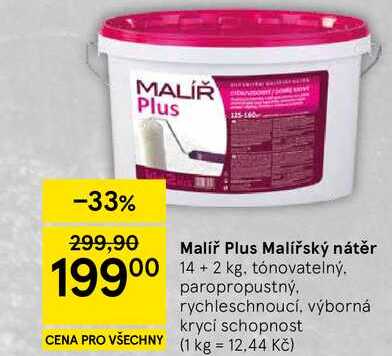 Malíř Plus Malířský nátěr, 14+2 kg, tónovatelný. paropropustný, rychleschnoucí, výborná krycí schopnost