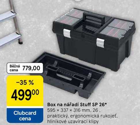 Box na nářadí Stuff SP 26* 595 x 337 x 316 mm. 26. praktický, ergonomická rukojeť. hliníkové uzavírací klipy