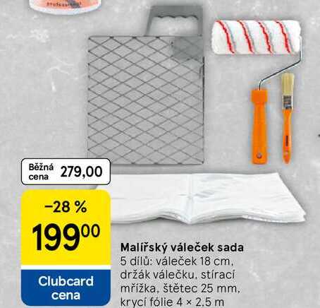 Malířský váleček sada 5 dílů: váleček 18 cm, držák válečku. stírací mřížka, štětec 25 mm. krycí fólie 4 × 2.5 m 