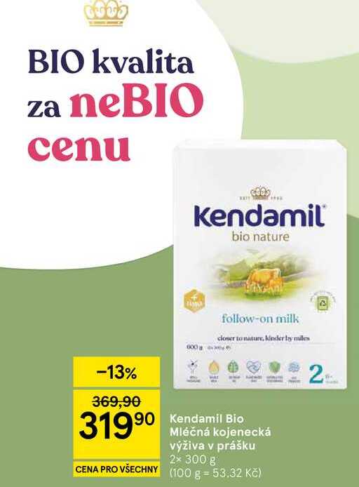 Kendamil Bio Mléčná kojenecká výživa v prášku, 2× 300 g Tesco