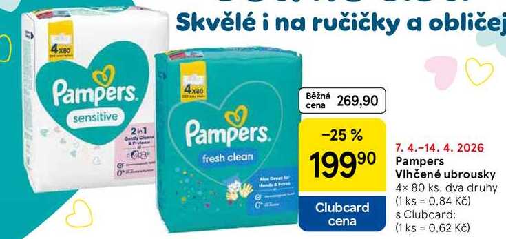 Pampers Vlhčené ubrousky, 4x 80 ks, dva druhy