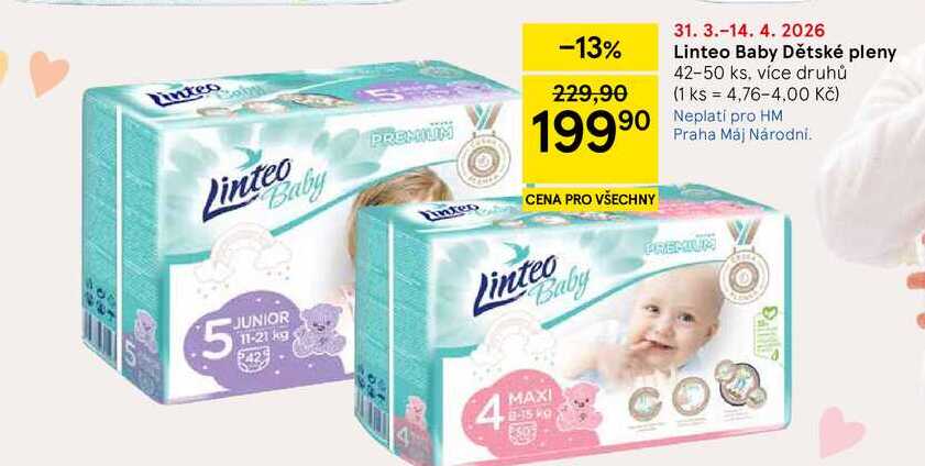 Linteo Baby Dětské pleny, 42-50 ks, více druhů Tesco