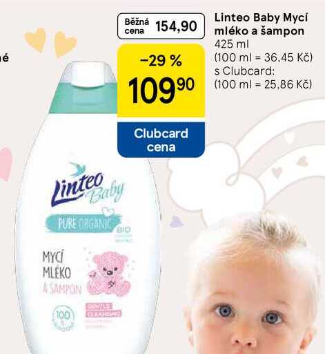 Linteo Baby Mycí mléko a šampon, 425 ml Tesco