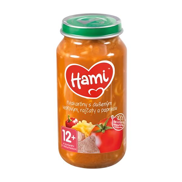 Hami Makaróny s dušeným vepřovým, rajčaty a paprikou 12m+