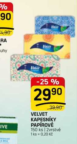 VELVET KAPESNÍKY PAPÍROVÉ 150 ks FLOP TOP