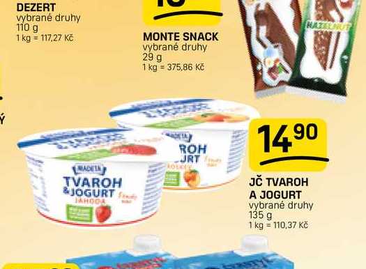 JČ TVAROH A JOGURT vybrané druhy 135 g 