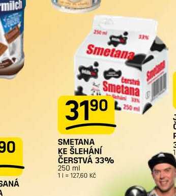 SMETANA KE ŠLEHÁNÍ ČERSTVÁ 33% 250 ml 