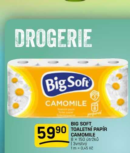 BIG SOFT TOALETNÍ PAPÍR CAMOMILE 8 × 150 útržků | 3vrstvý FLOP
