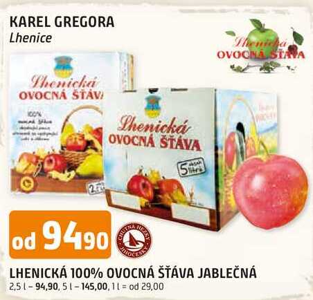 LHENICKÁ 100% OVOCNÁ ŠŤÁVA JABLEČNÁ 2,5l