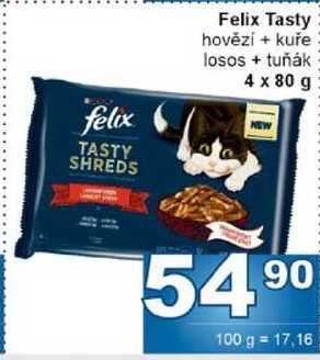 Felix Tasty hovězí + kuře losos + tuňák 4 x 80 g 