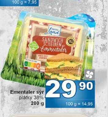 Ementaler sýr plátky 38% 200 g 