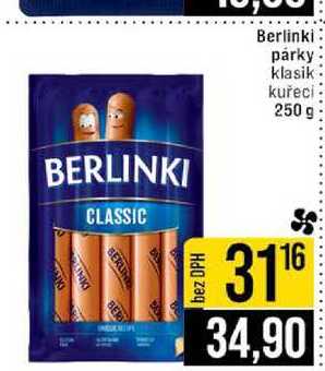 Berlinki párky klasik kuřecí 250 g  