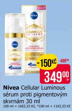 Nivea Cellular Luminous sérum proti pigmentovým skvrnám 30 ml