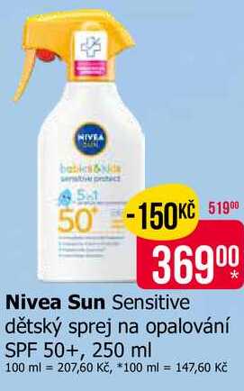 Nivea Sun Sensitive dětský sprej na opalování SPF 50+, 250 ml Teta drogerie
