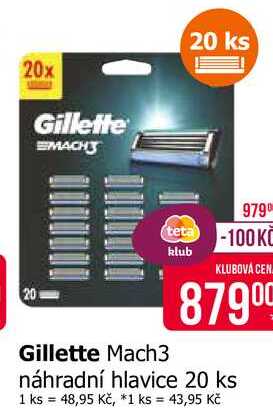 Gillette Mach3 náhradní hlavice 20 ks Teta drogerie