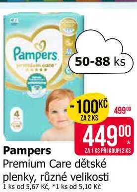 Pampers Premium Care dětské plenky, různé velikosti 50-88ks Teta drogerie