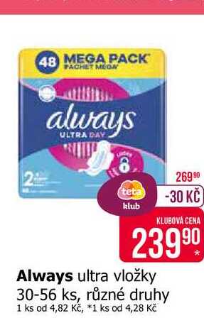Always ultra vložky 30-56 ks, různé druhy Teta drogerie
