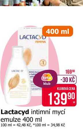 Lactacyd intimní mycí emulze 400 ml Teta drogerie