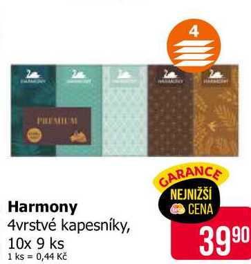 Harmony 4vrstvé kapesníky, 10x 9 ks 