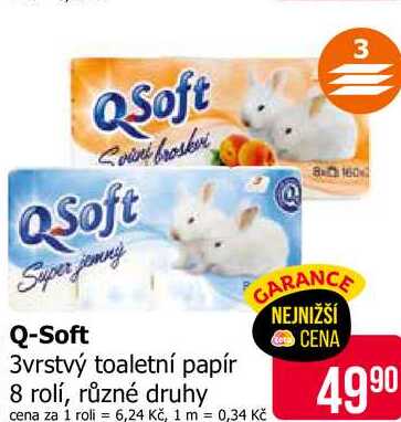 Q-Soft 3vrstvý toaletní papír 8 rolí, různé druhy Teta drogerie