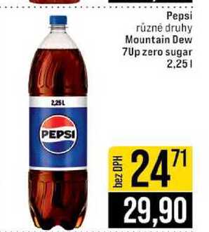 Pepsi různé druhy Mountain Dew 7Up zero sugar 2,25l