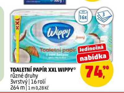 TOALETNÍ PAPÍR XXL WIPPY, 16 rolí Penny Market