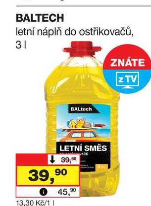 BALTECH letní náplň do ostřikovačů, 3l
