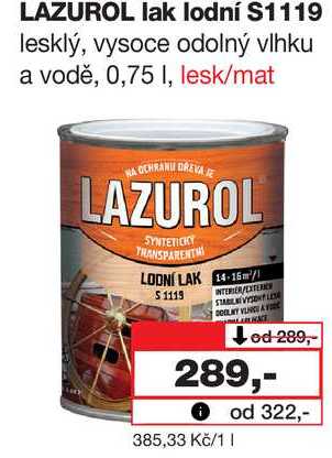 LAZUROL lak lodní S1119 lesklý, vysoce odolný vlhku a vodě, 0,75l Barvy a laky drogerie 