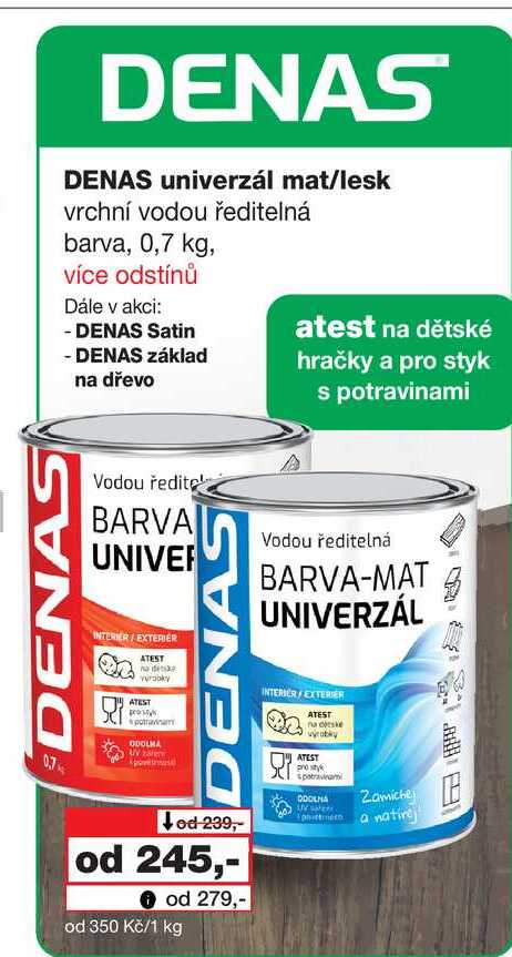 DENAS univerzál mat/lesk vrchní vodou ředitelná barva, 0,7 kg Barvy a laky drogerie 
