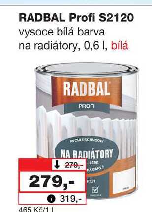 RADBAL Profi S2120 vysoce bílá barva na radiátory, 0,6l