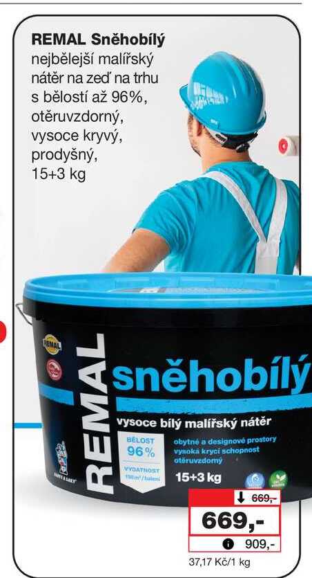 REMAL Sněhobílý nejbělejší malířský nátěr na zeď na trhu s bělostí až 96%, otěruvzdorný, vysoce Barvy a laky drogerie 