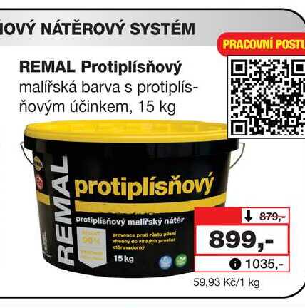 REMAL Protiplísňový malířská barva s protiplísňovým účinkem, 15 kg Barvy a laky drogerie 