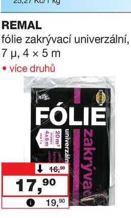 REMAL fólie zakrývací univerzální, 7 μ, 4 x 5 m Barvy a laky drogerie 