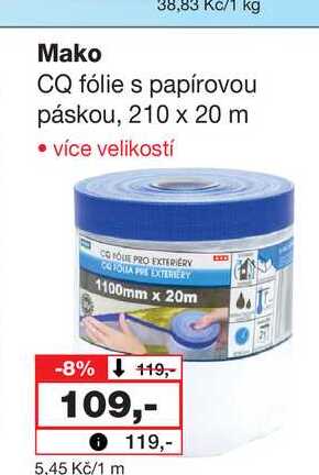 Kc/1 kg Mako CQ fólie s papírovou páskou, 210 x 20 m Barvy a laky drogerie 