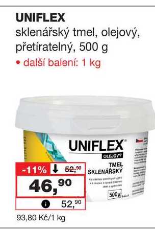 UNIFLEX sklenářský tmel, olejový, přetíratelný, 500 g Barvy a laky drogerie 