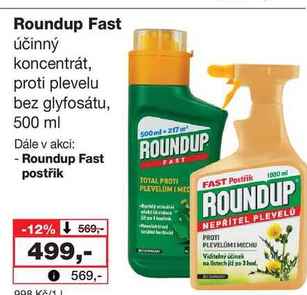 Roundup Fast účinný koncentrát, proti plevelu bez glyfosátu, 500 ml Barvy a laky drogerie 