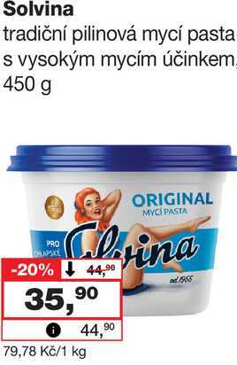 Solvina tradiční pilinová mycí pasta s vysokým mycím účinkem. 450 g Barvy a laky drogerie 