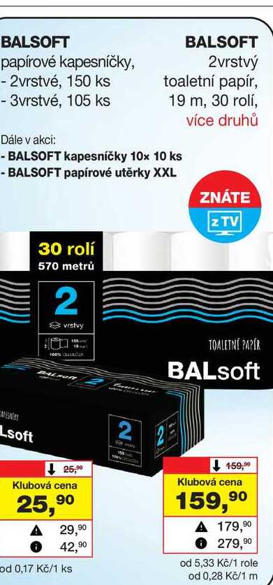 BALSOFT 2vrstvý toaletní papír, 19 m, 30 rolí Barvy a laky drogerie 