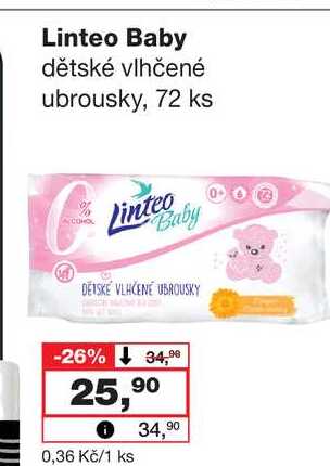 Linteo Baby dětské vlhčené ubrousky, 72 ks