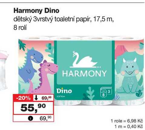 Harmony Dino dětský 3vrstvý toaletní papír, 17,5 m, 8 rolí