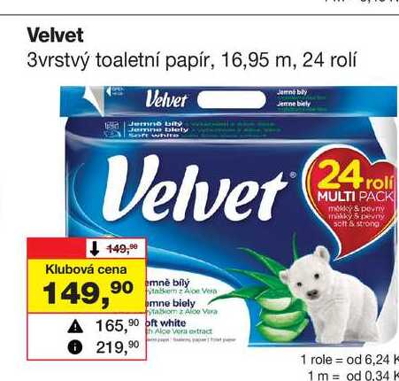 Velvet 3vrstvý toaletní papír, 16,95 m, 24 rolí Barvy a laky drogerie 